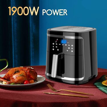 Розумна аерофритюрниця Aigostar Cube, 1900 Вт, 7 л, Wi-Fi, сенсорний LED-екран, 7 програм, 20 рецептів, DIY-меню