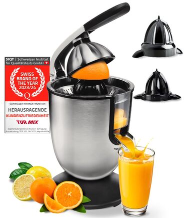Електрична соковижималка Turmix Multi-Juicer CX 650 для цитрусових з нержавіючої сталі, 2 конуси для апельсинів та лимонів, тиха, посудомийна