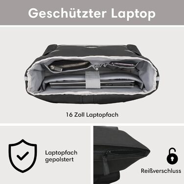 Жіночий рюкзак LARKSON Rolltop чорний, водовідштовхувальний, антивандальний, з відділенням для 16'' ноутбука, рефлективний, для школи, університету, велосипеда, робочий, екологічний