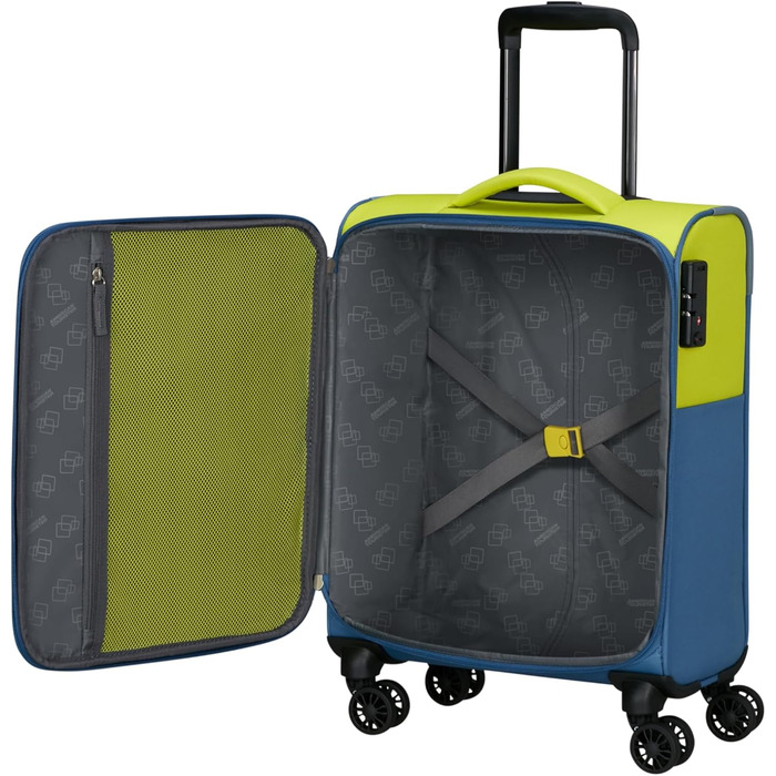 Валіза American Tourister Daring Dash Spinner S, розширювана, 55 см, 39/46 л, зелено-синя, ручна поклажа