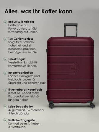 Набір валіз REDOLZ Hartschalen 3-в-1: велика (76 см), середні та маленькі, розширювані, з TSA-замком, з поліпропілену, 4 колеса, для жінок та чоловіків (Burgundy)