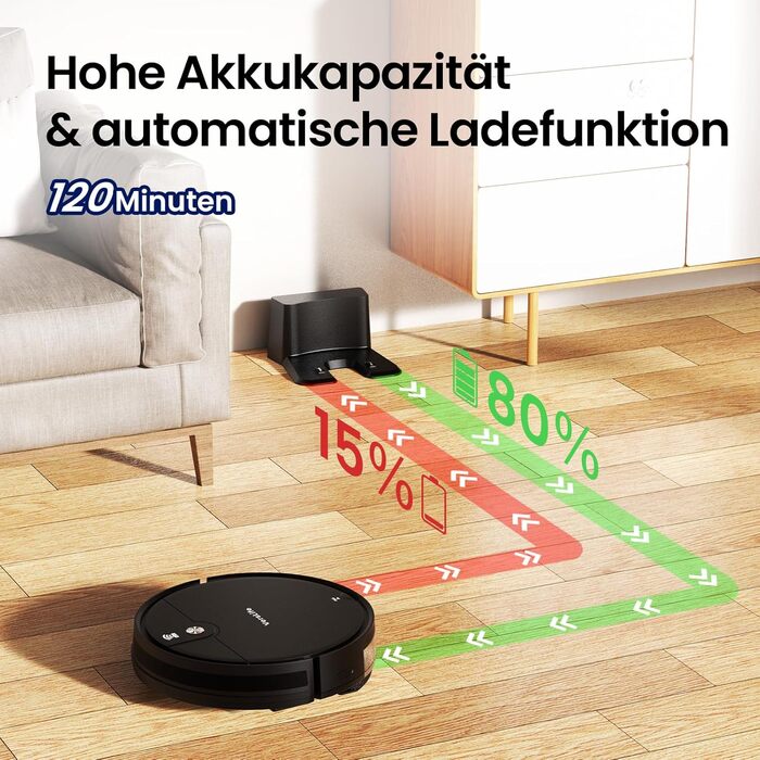 Робот-пилосос VersLife L6 з функцією миття, 4000Pa, керування через додаток, Alexa, до 120 хвилин роботи, ультратонкий дизайн, для видалення шерсті тварин, килимів та твердих підлог, чорний