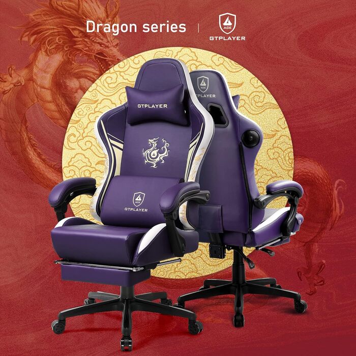 Ігрове крісло GTPLAYER Dragon з Bluetooth-динаміками, підніжкою, ергономічне комп'ютерне крісло для геймерів, фіолетове