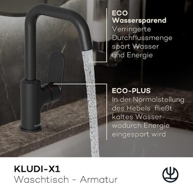 Змішувач для ванної кімнати KLUDI-X1 з висувною корковою пробкою, поворотний на 360°, висота виливу 205 мм, водозберігаючий, розмір L, з підключенням до шлангів (без зливної арматури, матовий чорний)