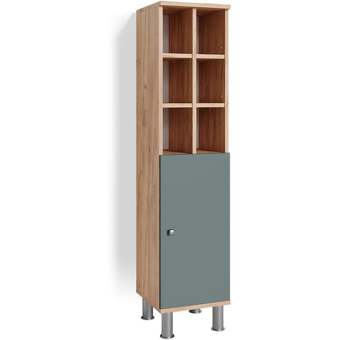 Пенал для ванної Vicco Fynn, зелений/дуб золотий, 30x130,6 см, з великою дверцятю