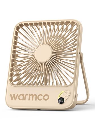 Вентилятор акумуляторний Warmco 10000mAh 21 см, до 24 год, пісочний бежевий: для офісу, спальні, подорожей