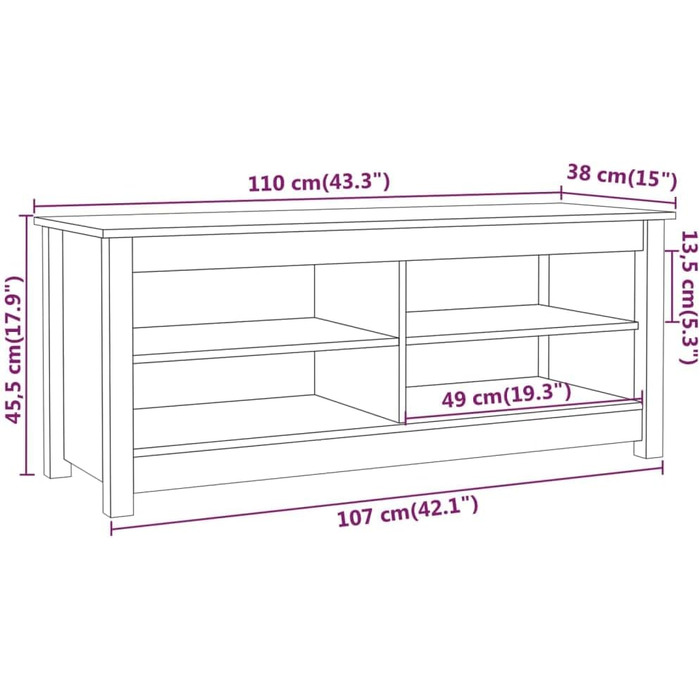 vidaXL Лавка для взуття з полицею, сіра, масив сосни, 110x38x45,5 см – банкетка у передпокій з великим місцем для зберігання