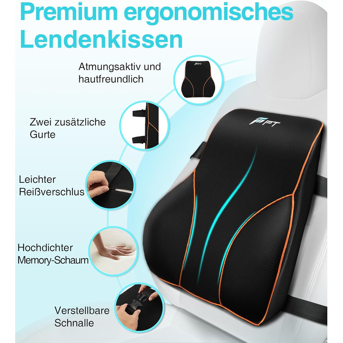 Подушка для спини POOTACK з Memory Foam - ергономічна підтримка для офісного, ігрового крісла та авто, чорна