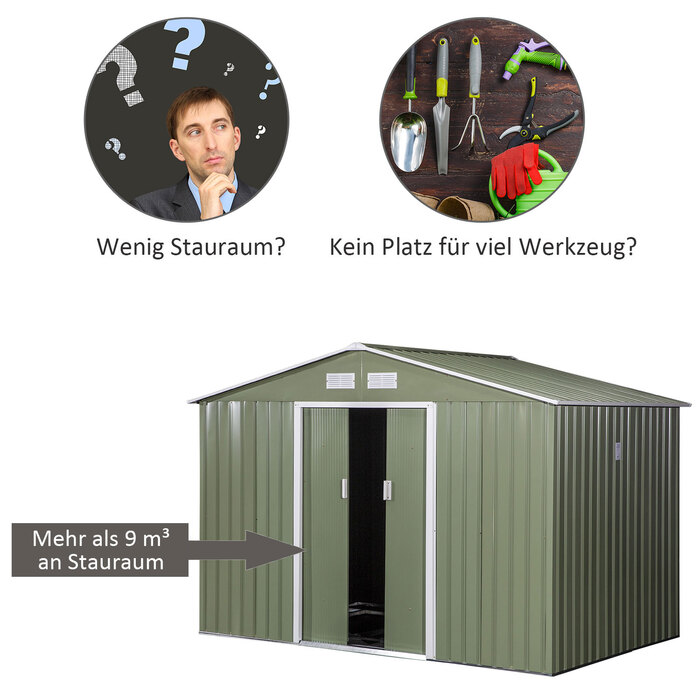 Outsunny Garden Shed Металевий садовий сарай з фундаментом світло-зелений 277 x 195 x 192 см