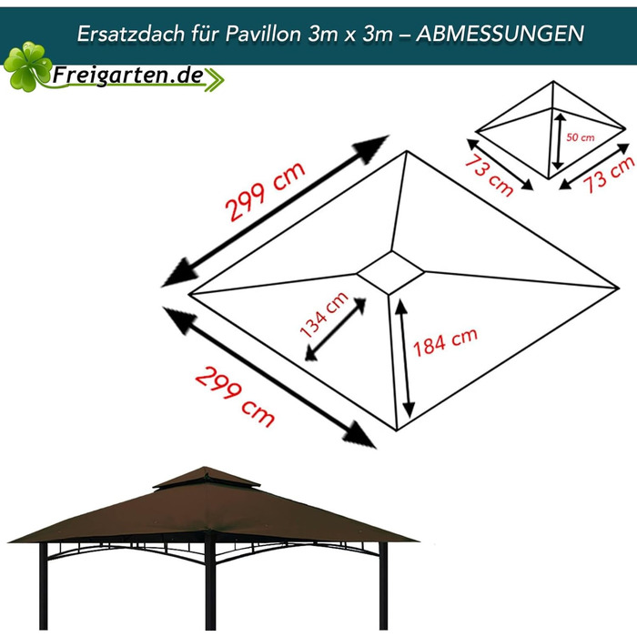 Заміна даху для павільйону 3x3 м, водонепроникний, Panama PVC 370 г/м², колір коричневий (модель 6), freigarten.de