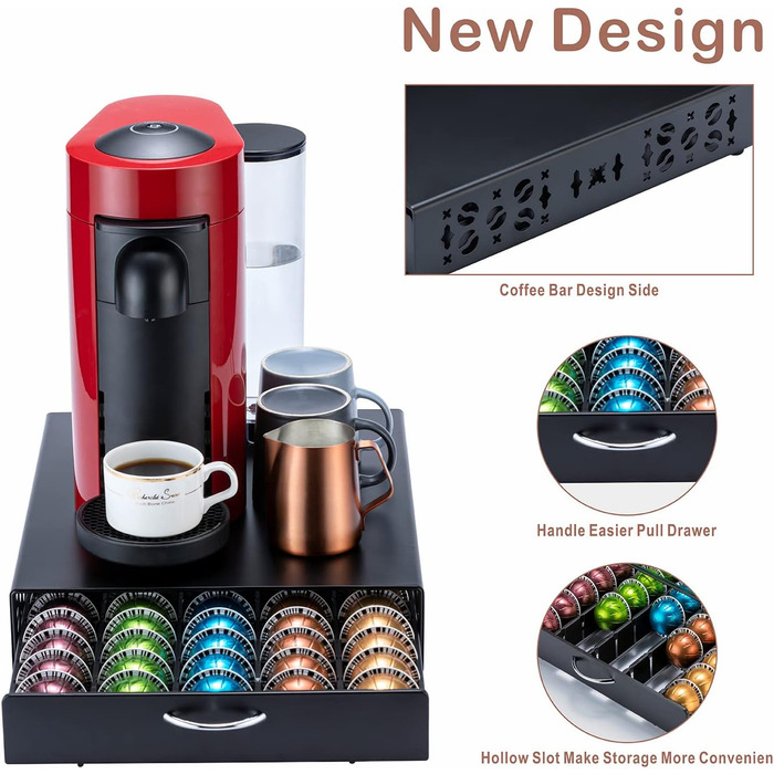 Організатор для капсул Nespresso Vertuo: металевий стійка на 50 капсул, чорний колір