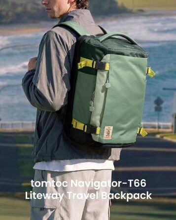 Дорожній рюкзак tomtoc 28L/40L для подорожей та перельотів, TSA-сумісна ручна поклажа (Moosgrün-ripstop)