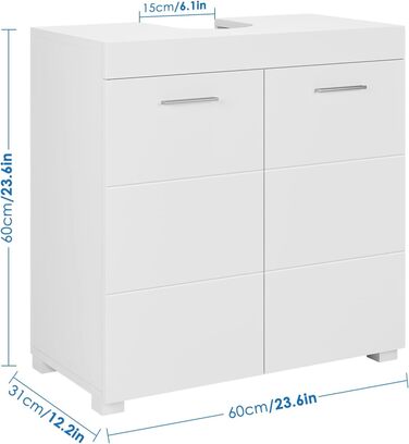 FOREHILL Тумба під умивальник біла з 2 дверцятами та 2 полицями, 60x31x60 см, для ванної кімнати