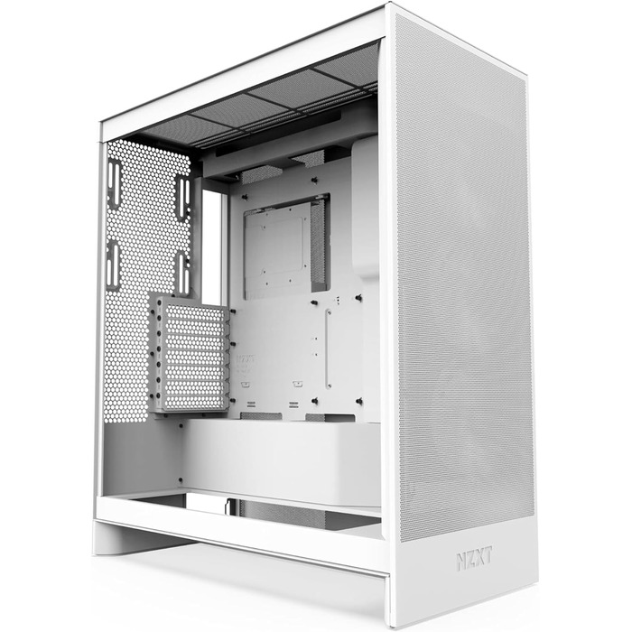 Корпус NZXT H7 Flow RGB білого кольору, Mid-Tower ATX з ефективною вентиляцією, комплектується RGB-вентиляторами, підтримка підлогових вентиляторів для прямого охолодження GPU, сумісний з 360 мм вентиляторами у єдиній рамі
