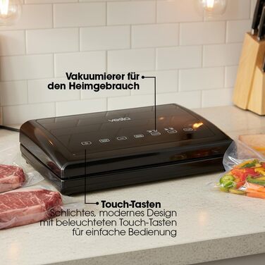 Вакуумний пакувальник Vesta Precision V11 для продуктів, 31 см, чорний - побутовий вакууматор з рулоном для упаковки