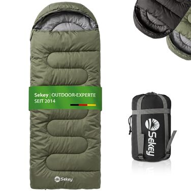 Спальний мішок Sekey 220x80 см, 3-сезонний конверт-ковдра 2-в-1 (10°C до 20°C), з вентиляцією для ніг та антизащемним замком, для кемпінгу та відпочинку на природі, зелений