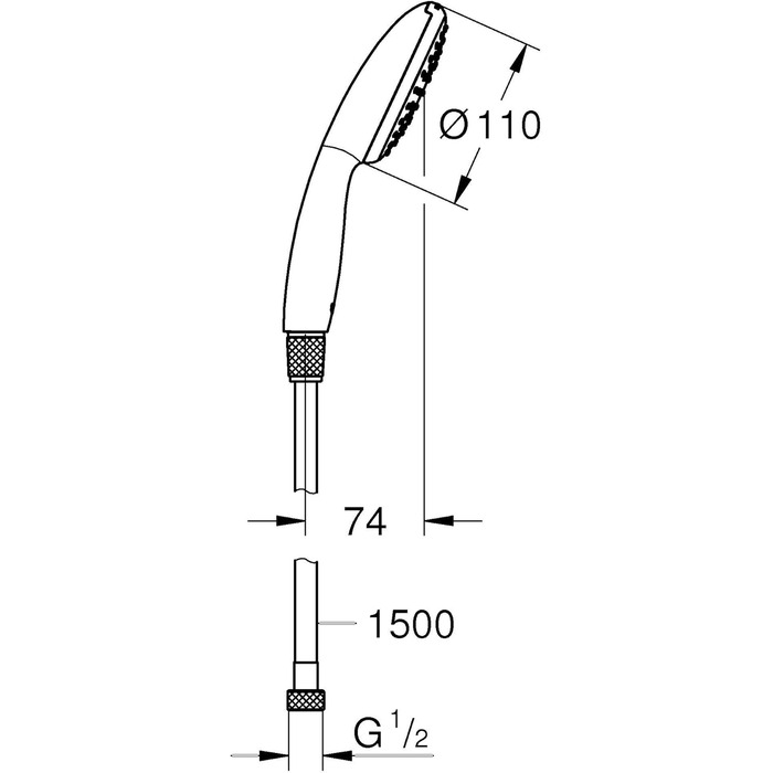 Душовий набір GROHE Vitalio 110 з шлангом 1,5м, водозаощаджувальна лійка (8 л/хв), 1 режим струменя, хром, 26720001