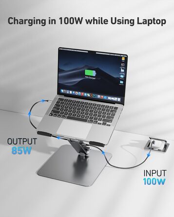Підставка для ноутбука BENFEI з док-станцією USB-C 6-в-1: HDMI (4K@60Hz), Gigabit LAN, 100W Power Delivery, 10Gbps (1x USB-C 3.2 & 2x USB-A 3.2) – сумісна з MacBook Pro/Air, iPad Pro, XPS, ThinkPad