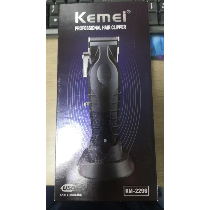 Kemei 2296 професійна машинка для стрижки волосся і бороди, бездротова, T-подібний лезо, USB-зарядка, чорна