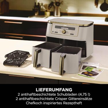 Фритюрниця Ninja Dual Zone Digital Air Fryer 9.5L, 6-в-1, 2 відсіки, Stone/Gold DZ400EUSTGD