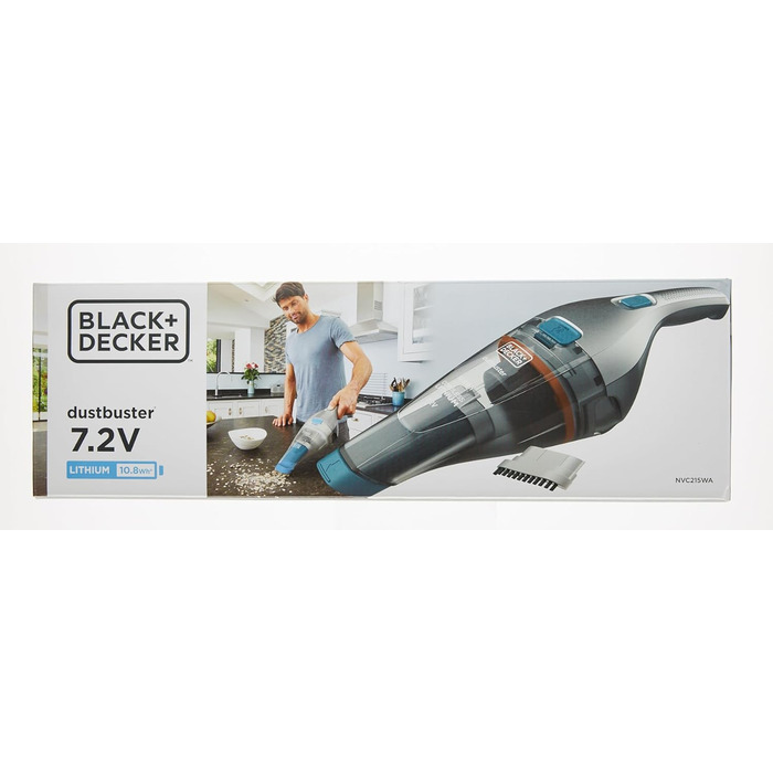 Пилосос ручний акумуляторний Black+Decker Dustbuster NVC215WA-QW, безмішковий, 7,2V, насадки для щілин і м'яких меблів, настінна зарядка, 385 мл, кобальтово-синій