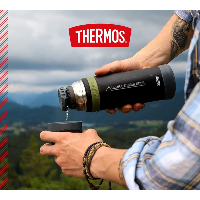 Термос Thermos Mountain 500 мл чорний, сталева пляшка з чашкою, 24 год гаряче/холодне, легка та міцна, BPA-free, для активного відпочинку