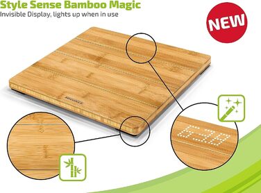 Ваги Soehnle Style Sense Bamboo Magic з натурального бамбука, електронна підлогова вага з LED-дисплеєм, до 180 кг, комфортне покриття