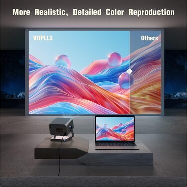 Smart-проектор VOPLLS 4K Mini Beamer з автофокусом та автокоррекцією трапеції, 700 ANSI люмен, Full HD 1080P, WiFi 6, Bluetooth, портативний домашній кінотеатр для смартфонів (Сріблястий)