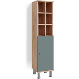 Пенал для ванної Vicco Fynn, зелений/дуб золотий, 30x130,6 см, з великою дверцятю