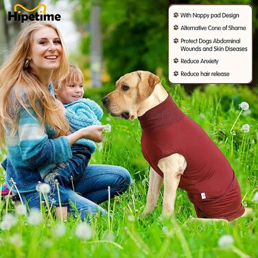 Післяопераційний комбінезон для собак і котів Hipetime, альтернатива конусу, червоний, XS, з 2 підгузками для цуценят
