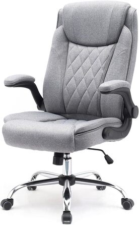 Ергономічне офісне крісло Superkancl COMFORTABLE, до 130 кг, сіре, з високою спинкою та відкидними підлокітниками