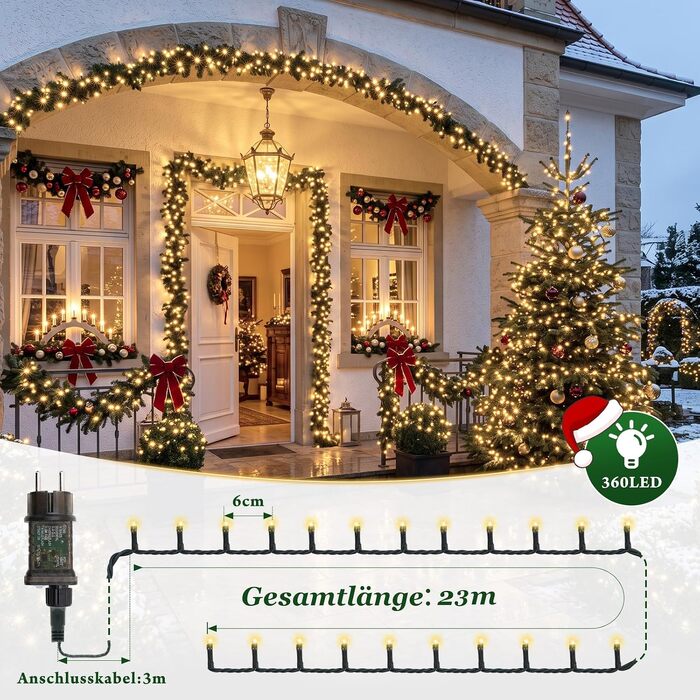 Світлодіодна гірлянда SALCAR для ялинки 26м, 360 LED, теплий білий колір, з пультом дистанційного керування