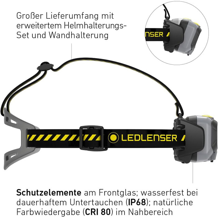 Налобний ліхтар Ledlenser HF8R Work, 1600 люмен, LED, акумуляторний, водонепроникний IP68, з червоним світлом, чорний/жовтий, для роботи та активного відпочинку
