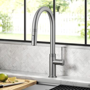 Змішувач кухонний Kraus KPF-3104SFS Oletto з витяжним душем, нержавіюча сталь, 44 см
