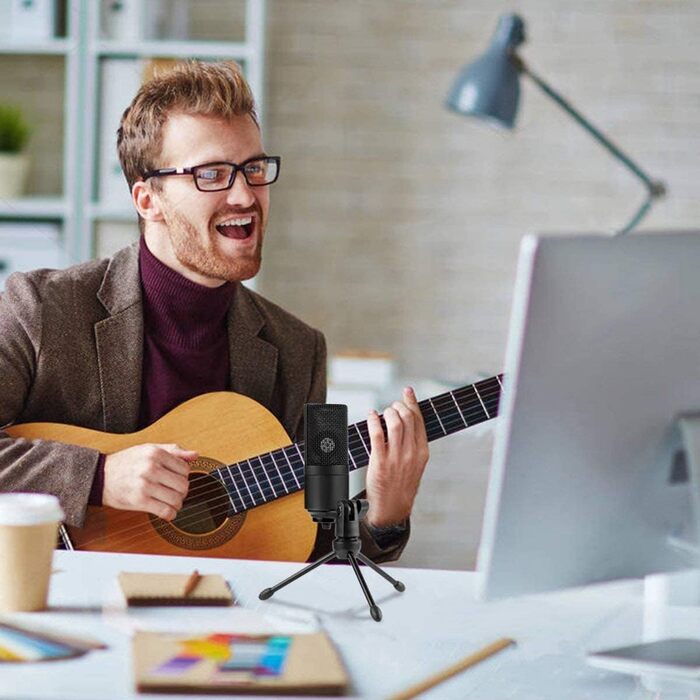 FIFINE USB мікрофон для ПК та ігор, студійний конденсаторний мікрофон для подкастів, стрімінгу, Mac, PS4, PS5, з підставкою, чорний