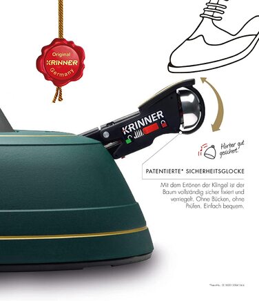 Підставка для ялинки KRINNER PREMIUM L Green з педаллю та тросом, дзвіночком, для ялин висотою до 2,7м, MADE IN GERMANY