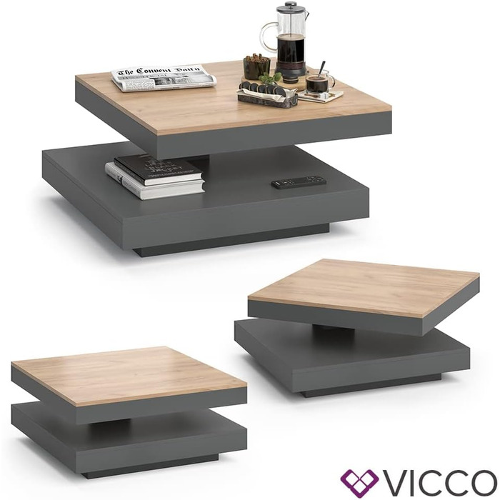 Журнальний стіл Vicco Elias, антрацит/дуб золотий, 70x34 см