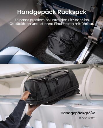 Подорожній рюкзак tomtoc 28L для літака, TSA-сумісний рюкзак для ручної поклажі, чорний Ripstop