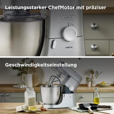 Кухонний комбайн Kenwood Chef XL KVL4100S з великою чашею 6.7 л з нержавіючої сталі, 1200 Вт, набір для випічки, срібний