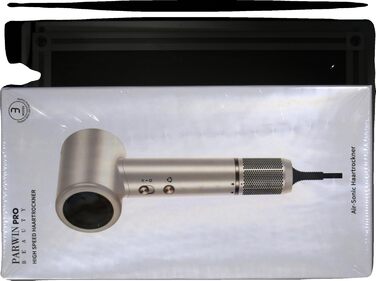 Фен Air-Sonic PARWIN PRO BEAUTY з HD-LED дисплеєм, безщітковий мотор 110 000 об/хв, 200 млн негативних іонів, потужний повітряний потік 25 м/с, швидке сушіння, тихий, шампань-сріблястий