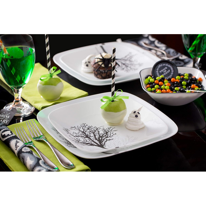 Набір посуду Corelle Timber Shadows 18 предметів, чорний і білий, для 6 персон, ударостійкий – квадратні тарілки 26 см, 17 см і миски 530 мл