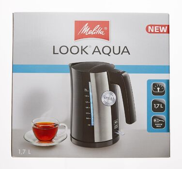 Електрочайник Melitta Look Aqua 1026-02, 1,7 л, 2400 Вт, чорний, з автоматичним вимкненням, захистом від перегріву та прихованим нагрівальним елементом