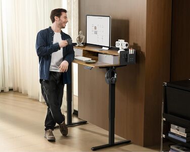 Електричний стіл WALKINGDESK з регулюванням висоти, 2 шухляди, 121,9x61 см, ергономічний робочий стіл для дому, з полицею, тримачем для ручок, гачком, рустикальний коричневий