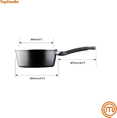 Каструля MasterChef з антипригарним покриттям, скляна кришка, ергономічні ручки, для всіх типів плит, індукція, 18 см, Essentials