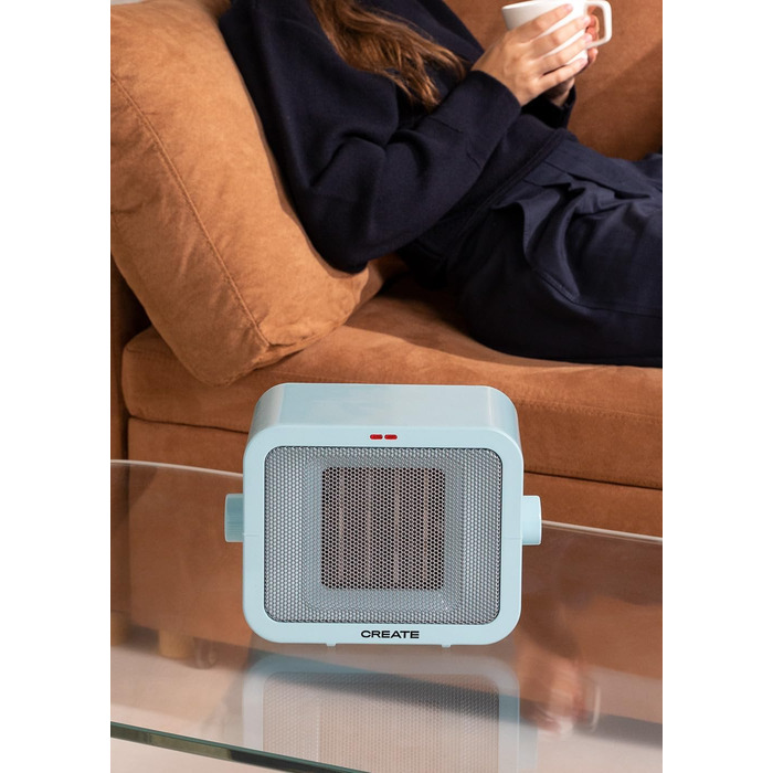 Керамічний обігрівач CREATE/WARM BOX, синій, 1500 Вт, портативний, регульований термостат, 2 режими потужності, PTC-нагрів, захист від перегріву
