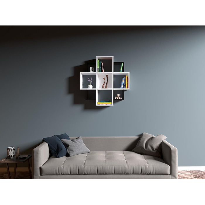 Настінна полиця Homidea Bloom, книжкова, декоративна, сучасний дизайн, біла/чорна, для вітальні
