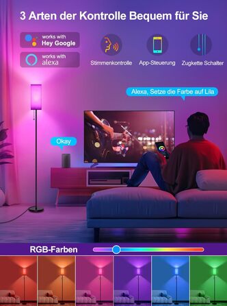Розумна RGB+CCT Wi-Fi LED торшер 9Вт E27 для вітальні, димований, 2700K-6500K, керування через додаток, Alexa/Google, музичний та таймерний режими