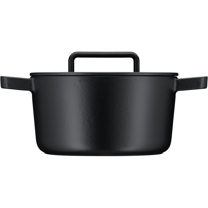 Жаровня WMF Flavour 24 см з чавуну, емальована, для індукції, чорна, з кришкою з конденсаційними виступами, сучасний дизайн