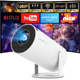 Портативний проєктор LYNCAST HY300 Pro: Wi-Fi, Bluetooth, Android 11, 1080P/4K, обертання 180°, для дому та на вулиці