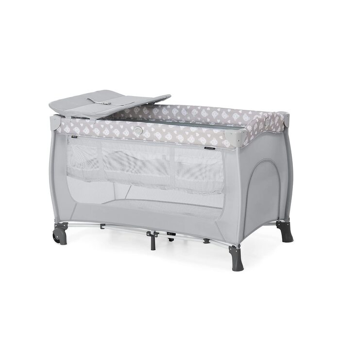 Дитяче туристичне ліжечко Hauck Sleep N Play Center Teddy Grey з люлькою для новонароджених, пеленатором, сумкою для транспортування, колесами, лазом, компактне складання, для малюків від народження до 15 кг